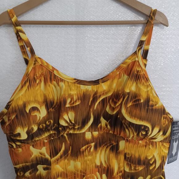 Suddenly Slim by CATALINA Swim Dress Size 3X Yellow Print Attached Bottom NEW - Picture 3 of 10